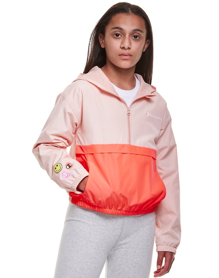 Champion Pige Jakke Koral/Orange - Colorblock Windbreaker Smiley Face - Danmark UBE-475829